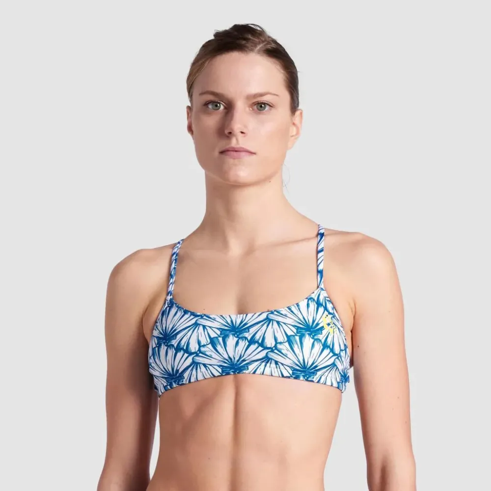 WOMEN'S BANDEAU PLAY BIKINI TOP - WHITE MULTI/YELLOW STAR