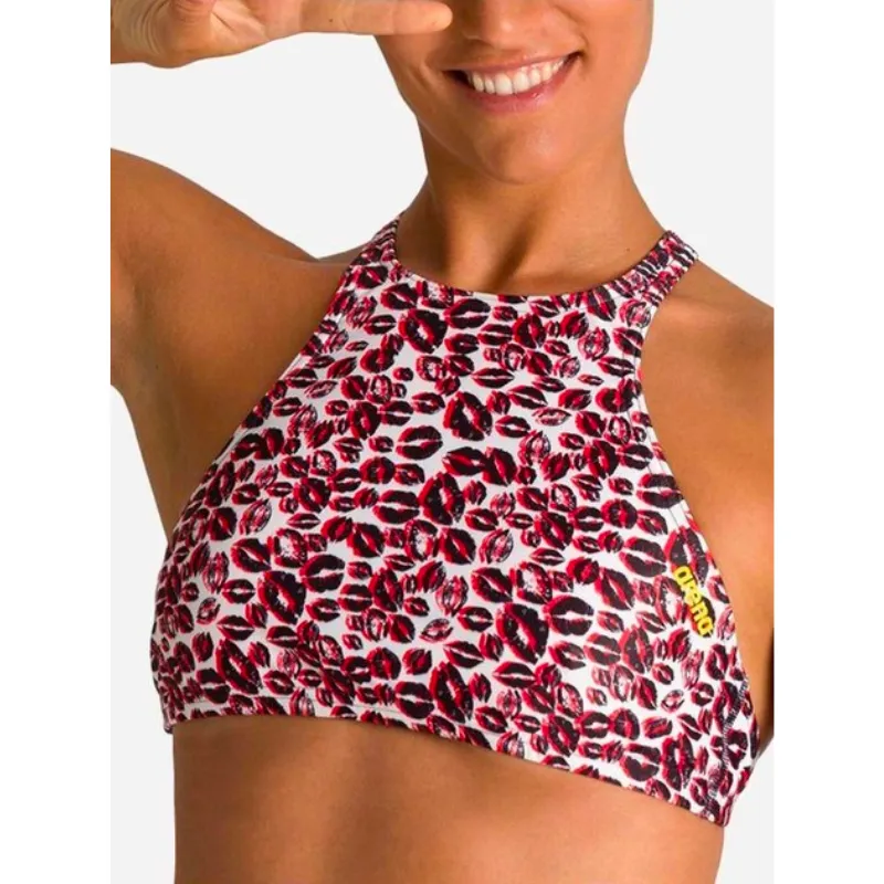WOMEN'S CROP THINK BIKINI TOP - WHITE MULTI/BLACK