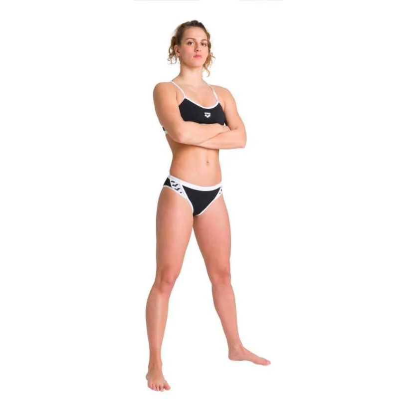WOMEN'S ICONS TEAM STRIPE BIKINI - BLACK/WHITE