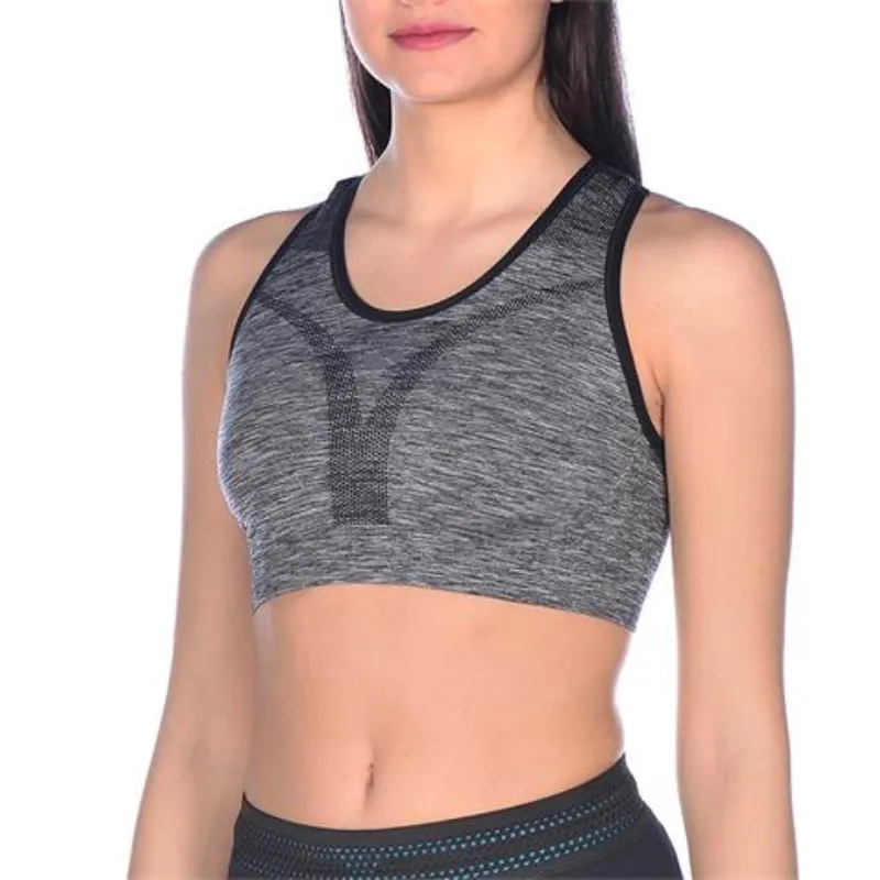 WOMEN'S SEAMLESS BRA TOP - DARK GREY MELANGE