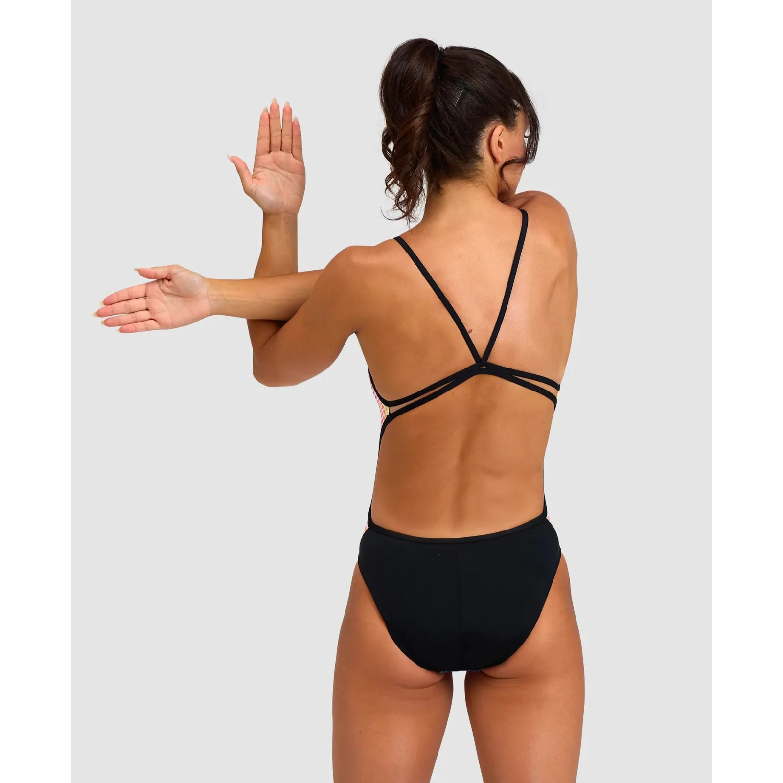 WOMEN'S SWIMSUIT CIRCLE STRIPE LACE BACK - BLACK/MULTICOLOUR
