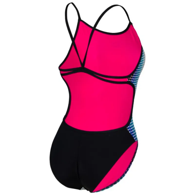 WOMEN'S SWIMSUIT CIRCLE STRIPE LACE BACK - BLACK/MULTICOLOUR