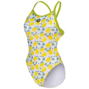 WOMEN'S SWIMSUIT LEMONS PRINT XCROSS BACK - SOFT GREEN/WHITE MULTI
