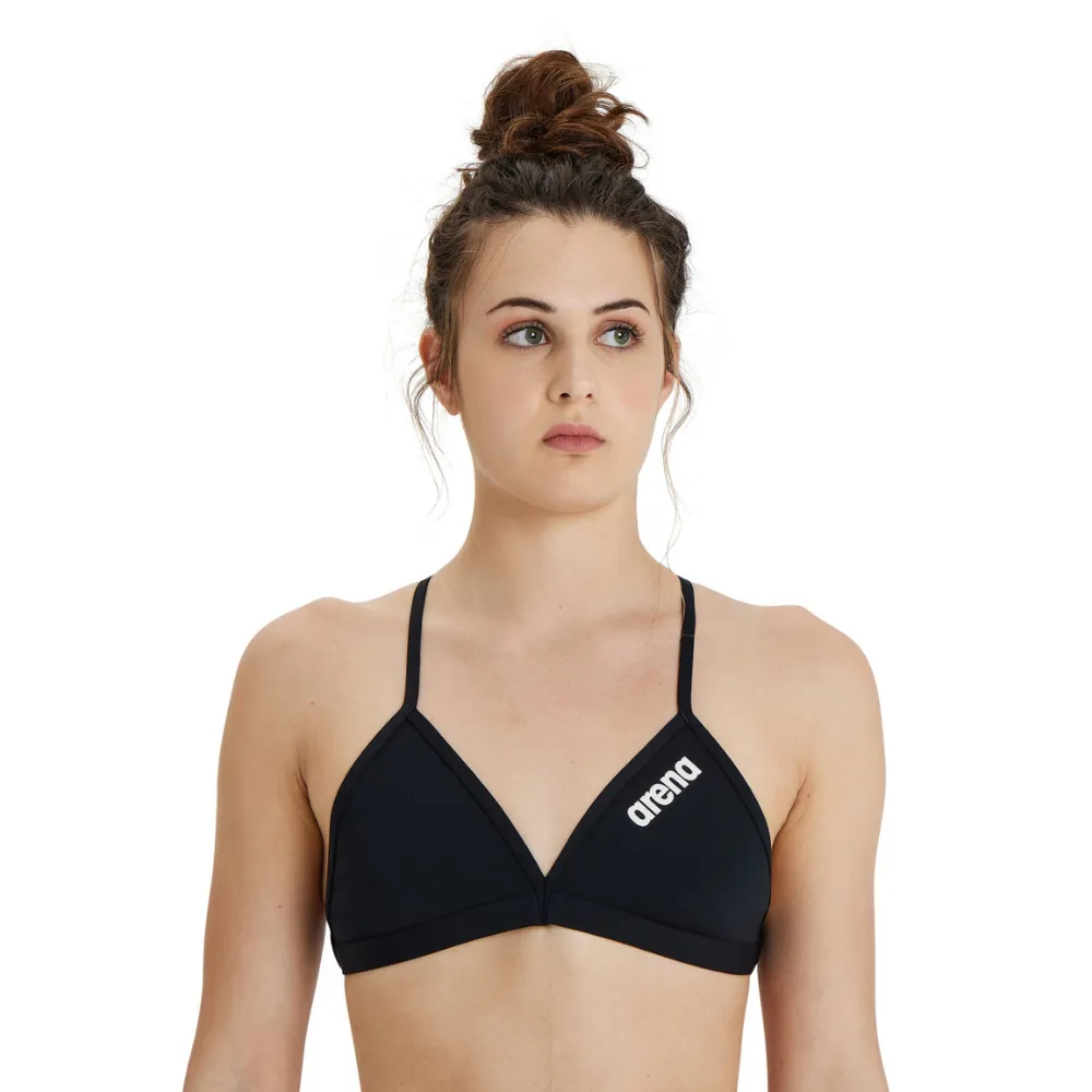 WOMEN'S TEAM SWIM TOP TIE BACK SOLID - BLACK/WHITE