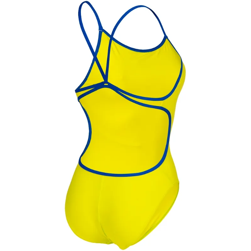 WOMEN'S TEAM SWIMSUIT LACE BACK SOLID - SOFT GREEN/NEON BLUE