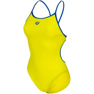 WOMEN'S TEAM SWIMSUIT LACE BACK SOLID - SOFT GREEN/NEON BLUE