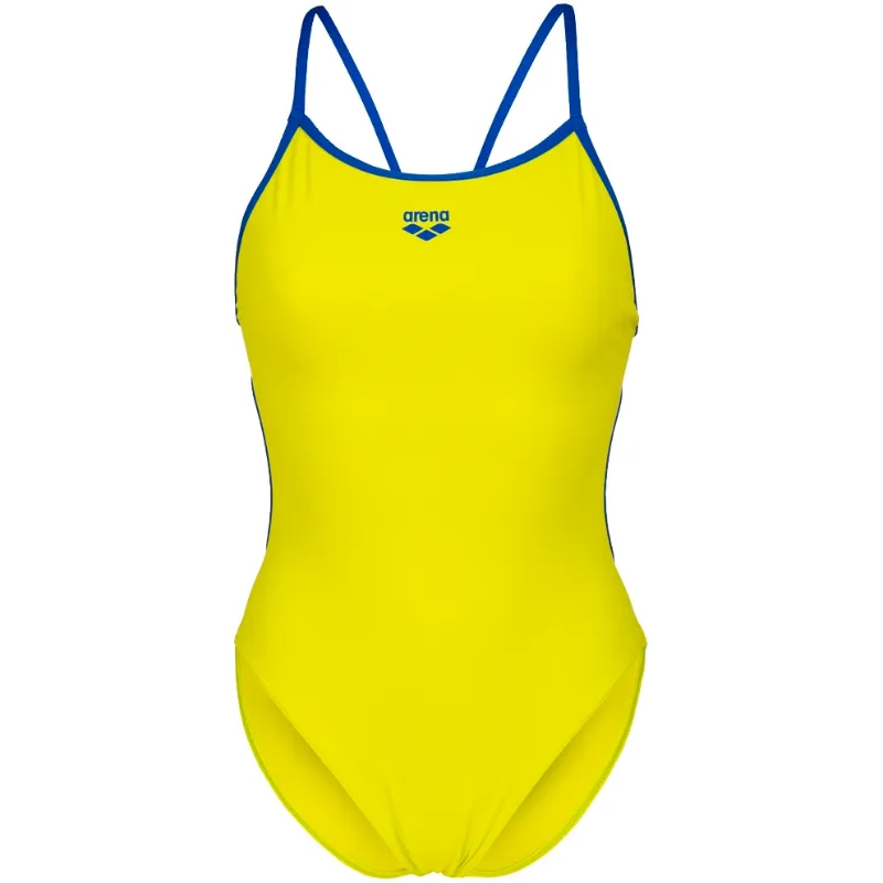 WOMEN'S TEAM SWIMSUIT LACE BACK SOLID - SOFT GREEN/NEON BLUE
