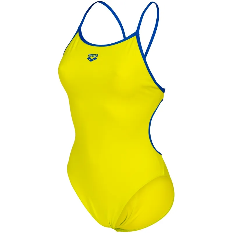 WOMEN'S TEAM SWIMSUIT LACE BACK SOLID - SOFT GREEN/NEON BLUE