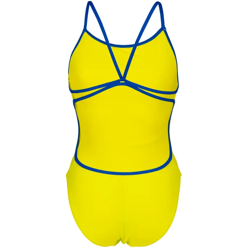 WOMEN'S TEAM SWIMSUIT LACE BACK SOLID - SOFT GREEN/NEON BLUE