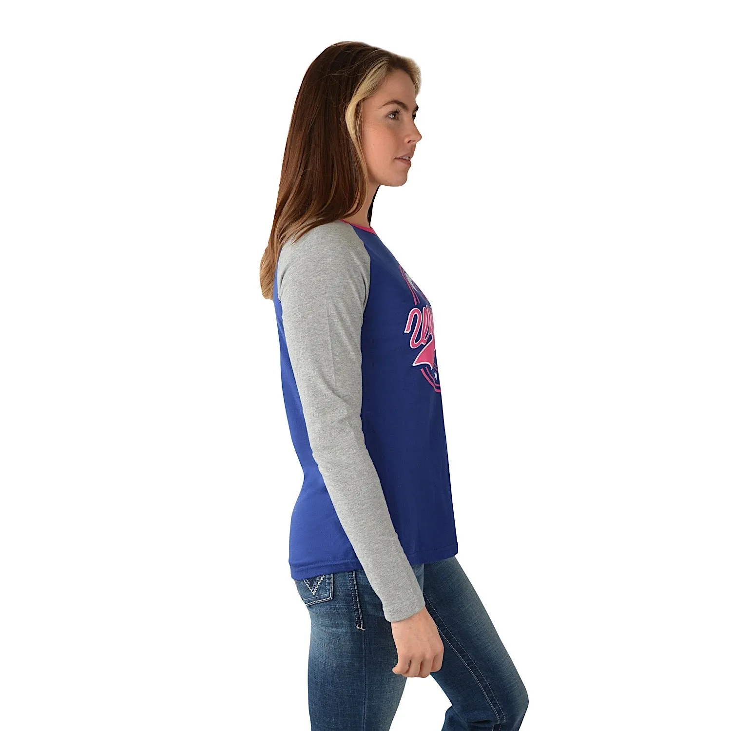 Wrangler Womens Sierra L/S Baseball Raglan Tee Blue/Grey Marle